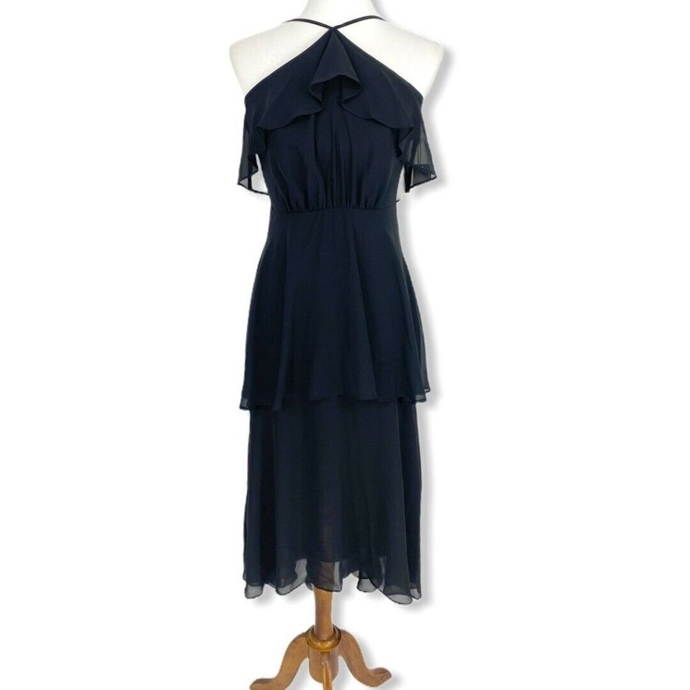 Cece Dress Size 4 Small Chiffon Tiered Halter Cocktail Party Evening Midi Lilli - Picture 11 of 11